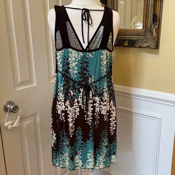 Charlotte Russe Summer Dress Size M Aqua Brown Black White Low V-Front Low Back - Picture 6 of 7